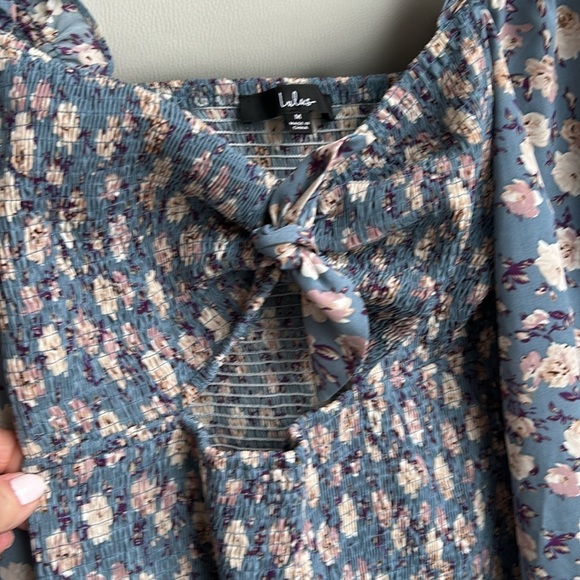 LULU'S See Me Bloom Dusty Blue Floral Print Smocked Long Sleeve Dress Size M - Picture 6 of 17
